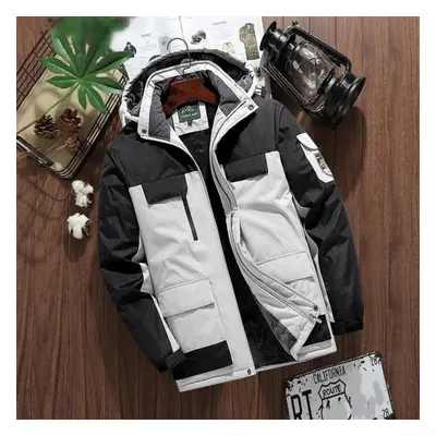 (white, 6XL) Autumn And Winter New Thick Warm Jacket Men&apos;s Casual Waterproof Loose Large Si