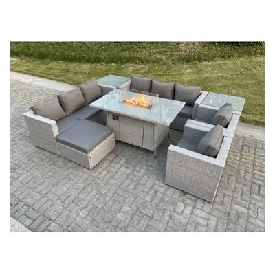 Fimous Rattan Fire Pit Garden Furniture Set Gas Heater Burner Sofa Dining Set