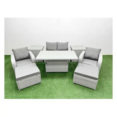 Fimous Light Grey PE Wicker Rattan Garden Furniture SetAdjustable Lifting Dining or Coffee Table