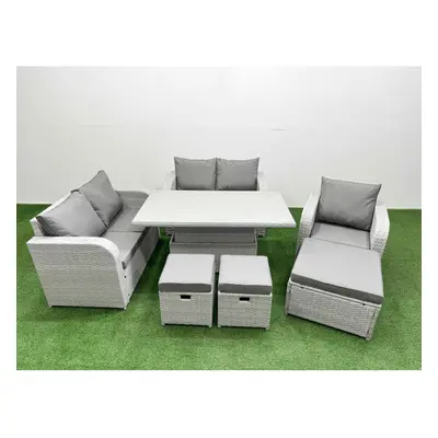 Fimous High Back Poly Rattan Garden Furniture Set with Adjustable Lifting Dining or Coffee Table