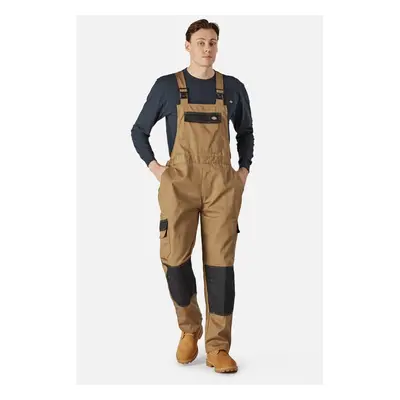 (L, Khaki Brown/Black) Dickies Mens Bib And Brace Trouser