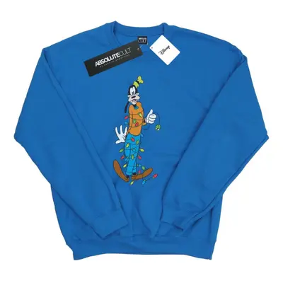 (M, Royal Blue) Disney Mens Goofy Christmas Lights Sweatshirt