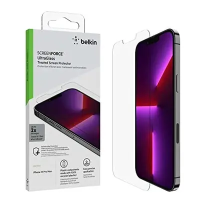 Belkin iPhone Pro Max Screen Protector UltraGlass, AntiMicrobial-Treated, Easy Application Bubbl