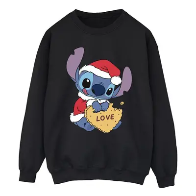 (L, Black) Disney Mens Lilo And Stitch Christmas Love Biscuit Sweatshirt