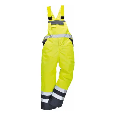 (XS, Yellow/Navy) Portwest Mens Hi-Vis Contrast Safety Workwear Bib & Brace Dungarees - Unlined