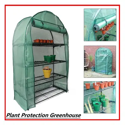 4 Tier Wide Greenhouse with Frame and Roll up Zip Panel Door