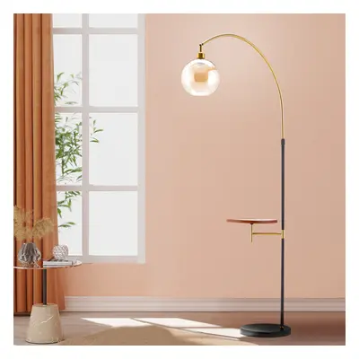 Modern Adjustable Arc Floor Lamp with Wood Tray