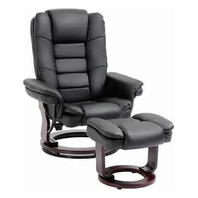 HOMCOM Swivel Manual Recliner Footrest Set PU Leather Lounge Black