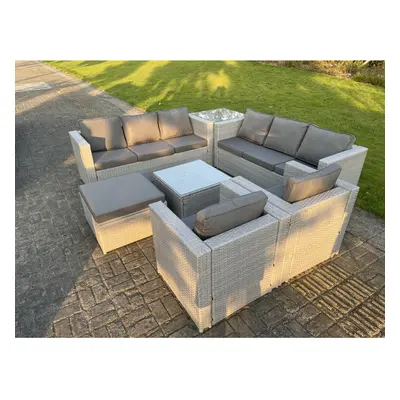 Fimous Seater Light Grey Rattan Sofa Set Chairs Coffee Table Footstool Outdoor Garden Furniture