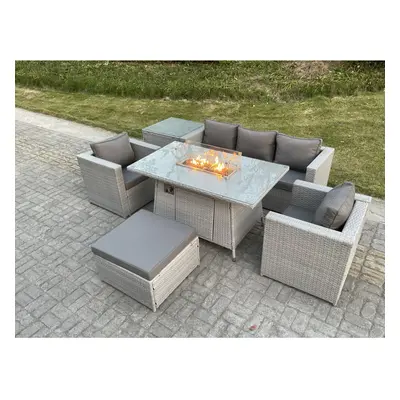 Fimous Rattan Garden Furniture Set Gas Fire Pit Lounge Sofa Chair Dining