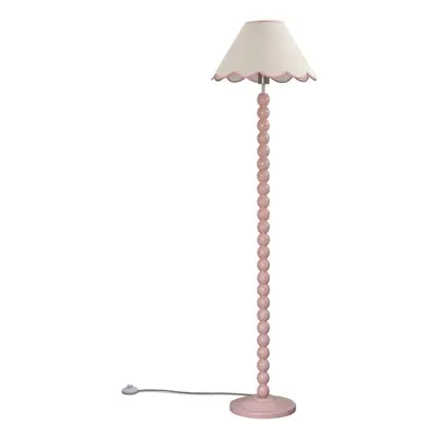 ValueLights Bobbins Rose Pink Floor Lamp Linen Pink Scallop Shade