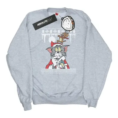 (XXL, Heather Grey) Tom And Jerry Womens/Ladies Christmas Fair Isle Sweatshirt