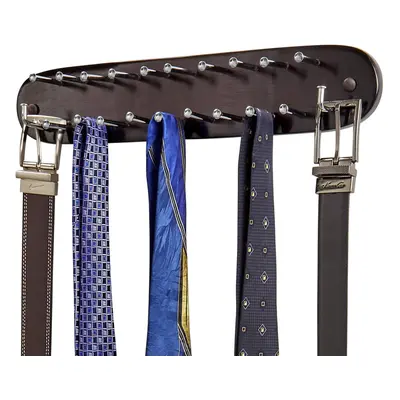 Richards Homewares Tie Rack Wall Mounted - Wood Belt Scarf Hanger with Chrome Hooks for Closet f