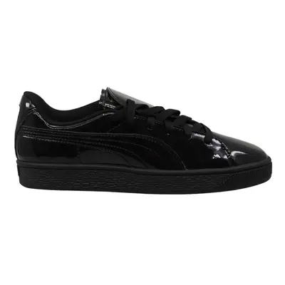 (3.5 (Adults')) Puma Basket Crush Black Patent Leather Low Lace Up Womens Trainers 04