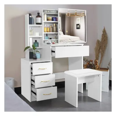 Dressing Table With Drawers Mirror Stool Set Makeup Desk Vanity Table Bedroom White