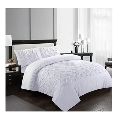 SeventhStitch Pintuck Duvet Cover Set with Pillowcases 100% Microfiber Quilt Covers White / Grey