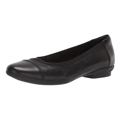 Clarks Women's Sara Bay Ballet Flat Black Leather 9.5 Narrow