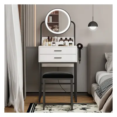 (Black) Modern Dressing Table LED Mirror Drawer Stool UK