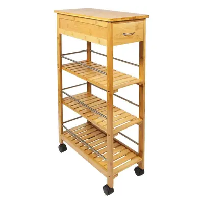 4 Tier Slim Portable Bamboo Wood Kitchen Trolley Drawer Organiser Cart Island Storage Basket Uti