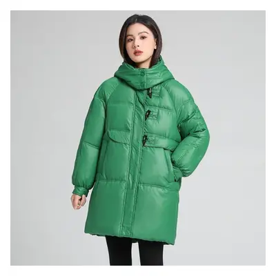 (green, XL) Autumn And Winter Women&apos;s Thickened Hooded Coat Loose Mid-length Windproof Warm