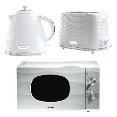 Daewoo Argyle White Microwave Kettle and Toaster Set 800W 20L, Slice, Jug 3kW