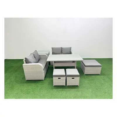 Fimous Seater Outdoor Love Sofa Set Rattan Garden Furniture Set with Rectangular Dining Table Fo