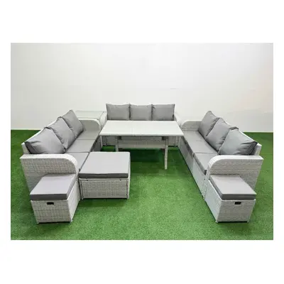 Fimous PE Rattan Lounge Sofa Set Seater Outdoor Garden Furniture Set with Rectangular Dining Tab