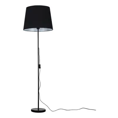 Modern Standard Floor Lamp in a Black Metal Finish with an Extra Large Black Tapered Light Shade