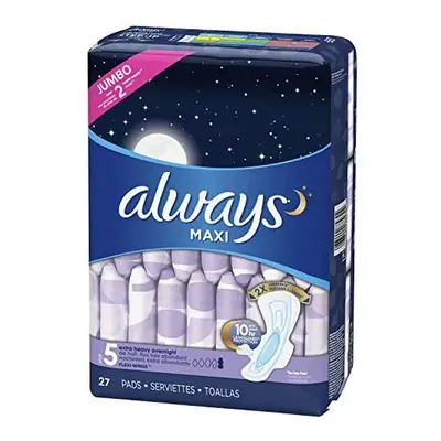 Always Maxi Overnight Extra Heavy Flow with Wings, Unscented Pads Count (Jumbo)