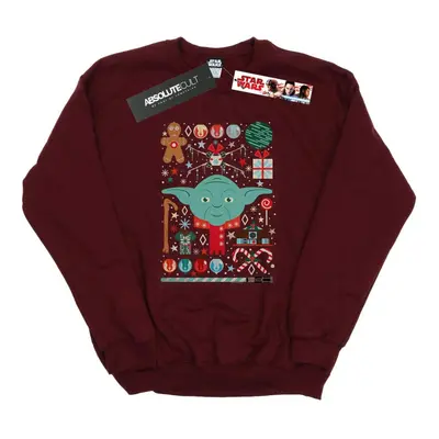 (L, Burgundy) Star Wars Mens Yoda Christmas Sweatshirt