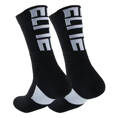 (Black) Men Cotton Slash Letter Pattern Sport Breathable Anti-slip Mid-length Tube Socks