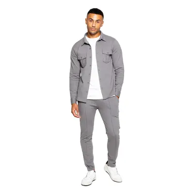 (Medium, Grey) Enzo Mens Overshirt Tracksuit Set