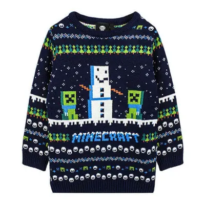 (7-8 Years, Navy/Green/White) Minecraft Childrens/Kids Snowy Knitted Christmas Jumper