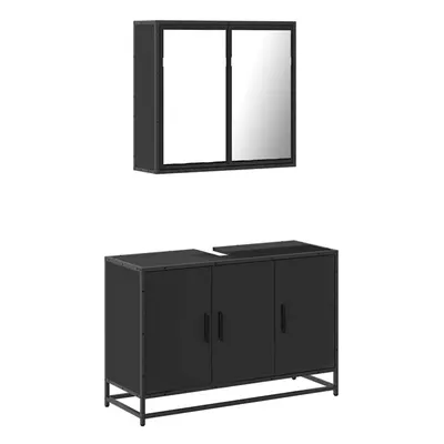 (black) vidaXL Piece Bathroom Furniture Set Black Engineered Wood bathroom cabinet