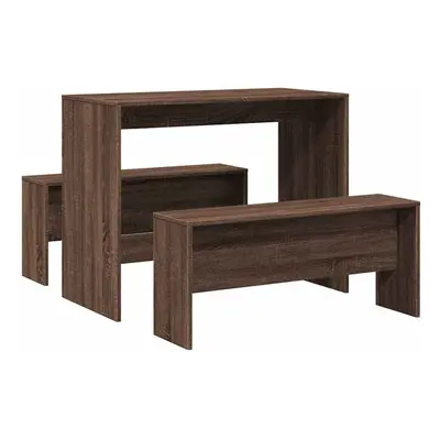 vidaXL Piece Dining Table and Bench set Brown Oak Engineered Wood