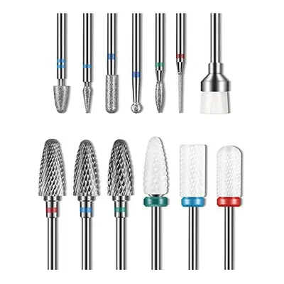 13PC Nail Drill Bits Set, Drill Bits for Nails, 3pcs Tungsten Carbide Drill Bits+ 3pcs Ceramic E