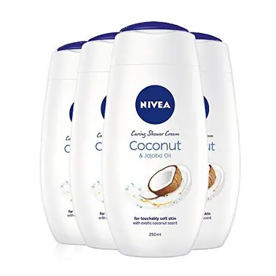 NIVEA Shower Cream Gel, Indulgent Moisture Coconut, Pack of (4 x 250ml), Moisturising Shower Gel