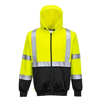 (S, Yellow/Black) Portwest Mens Contrast Hi-Vis Full Zip Hoodie