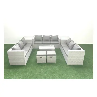 Fimous Rattan Garden Outdoor Furniture Set Seater Garden Sofa Coffee Table Set with Small Footst