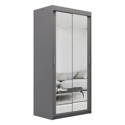 (100cm/+ drawers, Grey) ELUKS Modern Sliding Door Wardrobe SKY