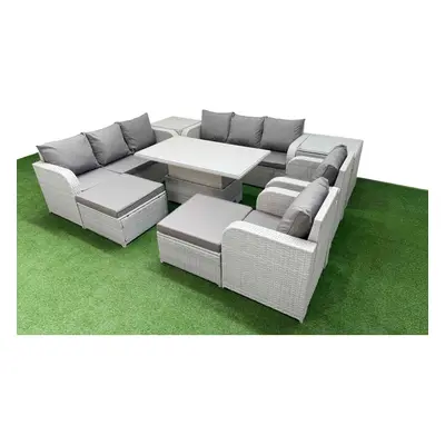 Fimous PE Rattan High Back Lounge Sofa Set with Seater Sofa Reclining Chair Big Footstool Side T