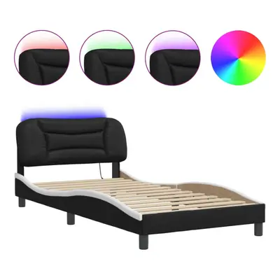 vidaXL Bed Frame with LED Lights Bed Black and White 100x200 cm Faux Leather