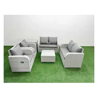 Fimous Seater Outdoor Reclining Chair Love Sofa Set Rattan Garden Furniture Set with Square Coff