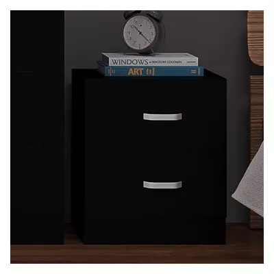 2 Drawer Bedside Cabinet Matt Black Bedroom Furniture Metal T-Bar Handles