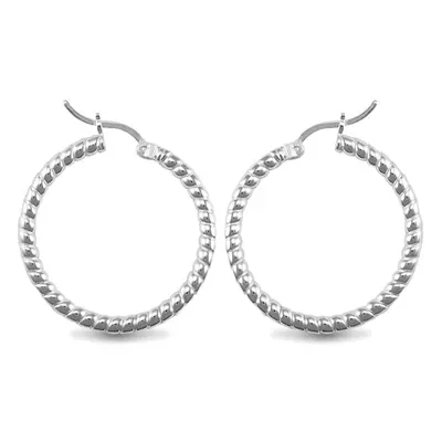 Jewelco London Sterling Silver Ribbed Hoop Earrings - 3mm - 3cm - AER012B