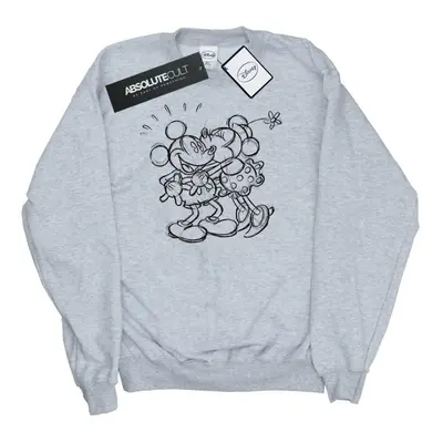 (M, Sports Grey) Disney Mens Mickey And Minnie Mouse Kiss Sketch Sweatshirt