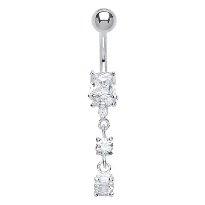 Jewelco London Sterling Silver Square Cubic Zirconia Cluster with Stainless Steel Belly Bar & Ba