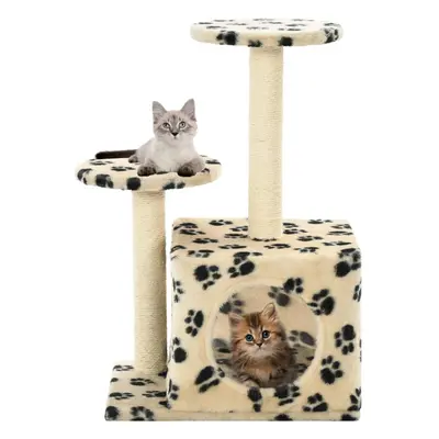 vidaXL Cat Tree with Sisal Scratching Posts 60cm Beige Paw Prints Kitten Tower