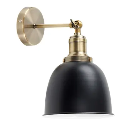 Pair of - Retro Style Antique Brass Adjustable Knuckle Joint Wall Lights with Gloss Black Dome S