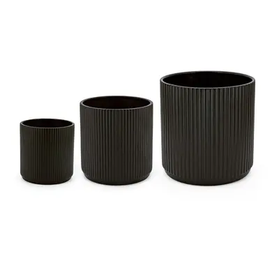 Amazon Basics Assorted Sizes Fluted Ceramic Round Planters Set of Black 6Inch 8Inch 10Inch